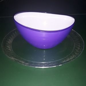 Large round plate and purple bowl kitchen serving display accessories
